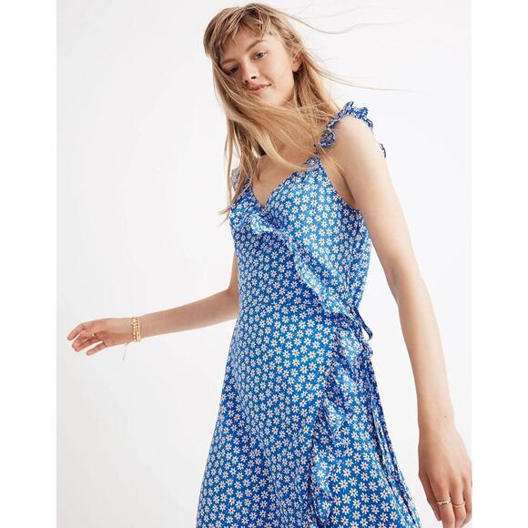 Madewell Ruffled Wrap Maxi Dress in Mini Daisy Floral Blue Size 8 Prairie Spring - Picture 2 of 11